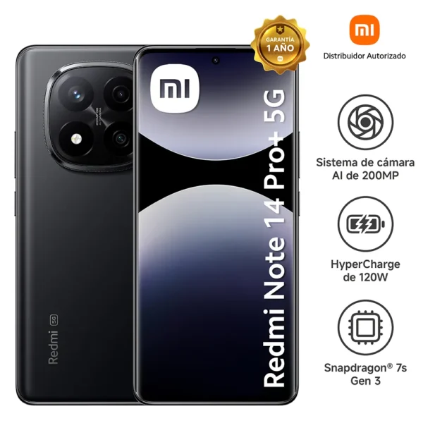 Teléfono celular Redmi Note 14 Pro+ 5G 8GB 256GB Midnight Black